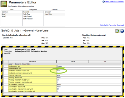 Parameters Editor with the Position increment in user unit circled